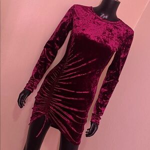 Live to be Spoiled Crushed Velvet Long-Sleeve Ruched Bodycon Dress - Wine